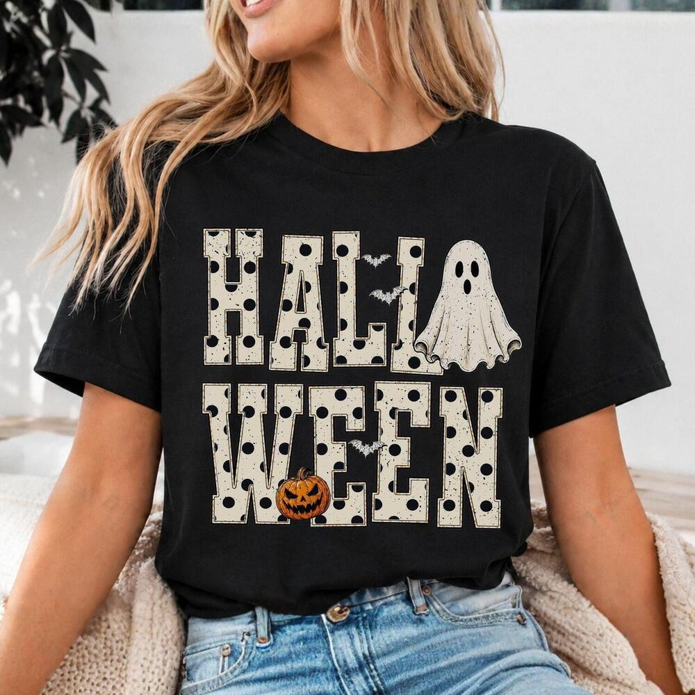 Trending Halloween Shirt, White Dots Ghost Tee, Fall Pumpkin